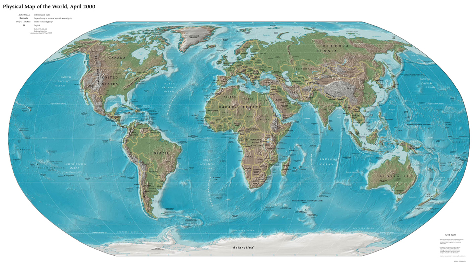 the world. Physical Map of the World,